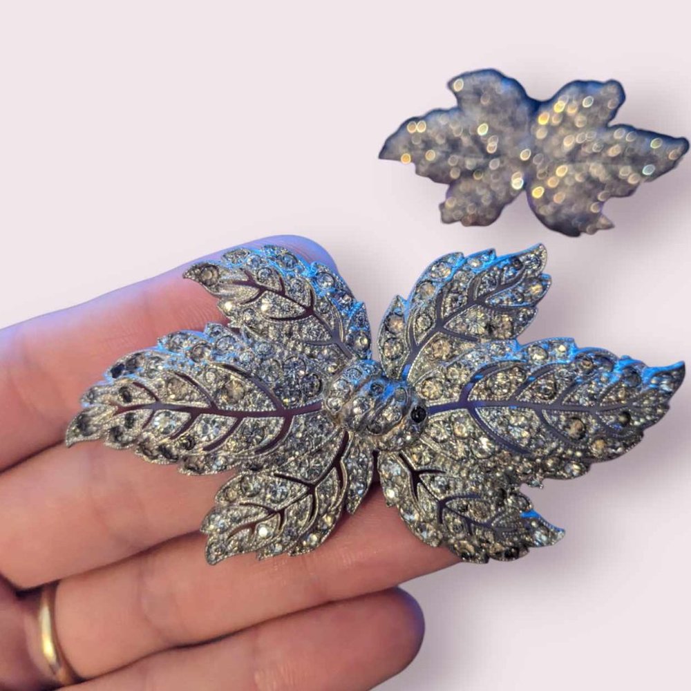 Two Matching Vintage Rhinestone Floral Brooches